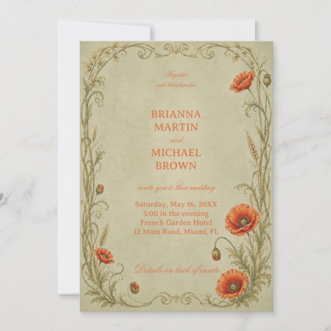 Vintage Poppy Botanical Invitation (Front)