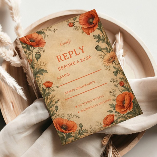 Vintage Poppy Botanical RSVP Card (Creator Uploaded)
