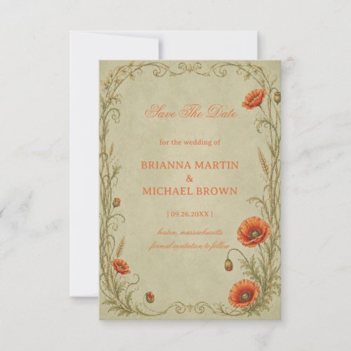 Vintage Poppy Botanical Save The Date