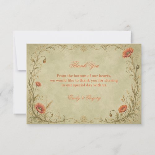 Vintage Poppy Botanical Thank You Card