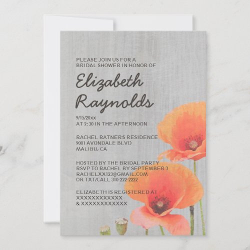 Vintage Poppy Bridal Shower Invitations