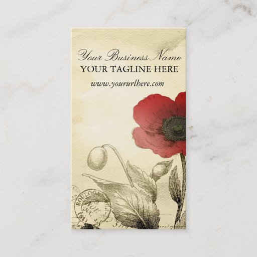 Customizable Vintage Poppy Business Cards - Ephemera Floral
