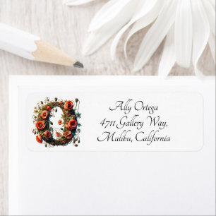 Vintage Poppy Floral Monogram Letter O Label