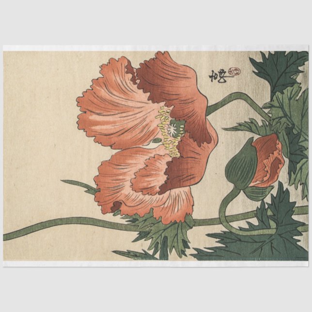 Vintage Poppy Flower by Ohara Koson Tissue Paper (Front)