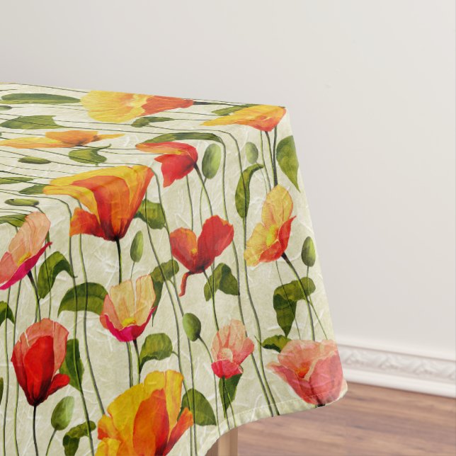Vintage Poppy Flower Yellow & Orange Tablecloth (In Situ)
