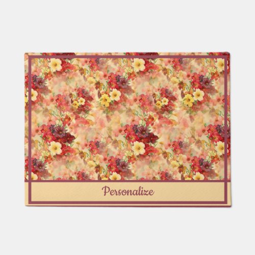 Vintage Poppy Flowers Orange Red Floral Pattern Doormat