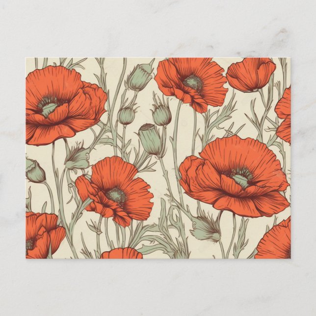 Vintage Poppy Flowers Postcard (Front)