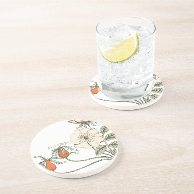 Vintage Poppy Flowers Sandstone Coaster (Side)