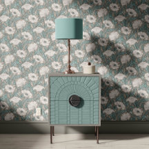 Vintage Poppy in Sky Blue Grey 