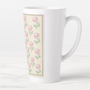Vintage Poppy Outline Border Latte Mug