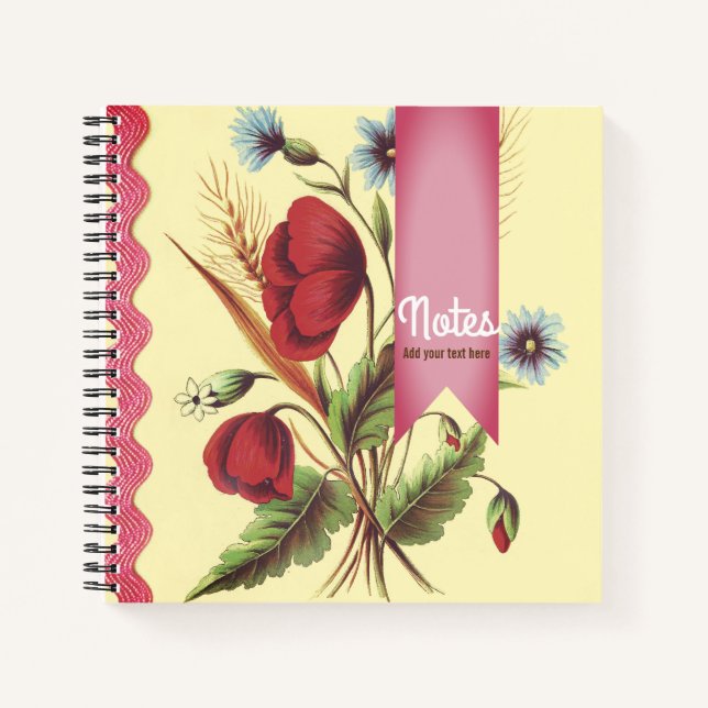 Vintage Poppy Pink Notebook (Front)