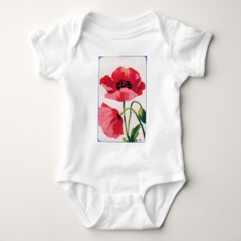 Vintage Poppy Print Baby Bodysuit by Kinder_Kleider at Zazzle