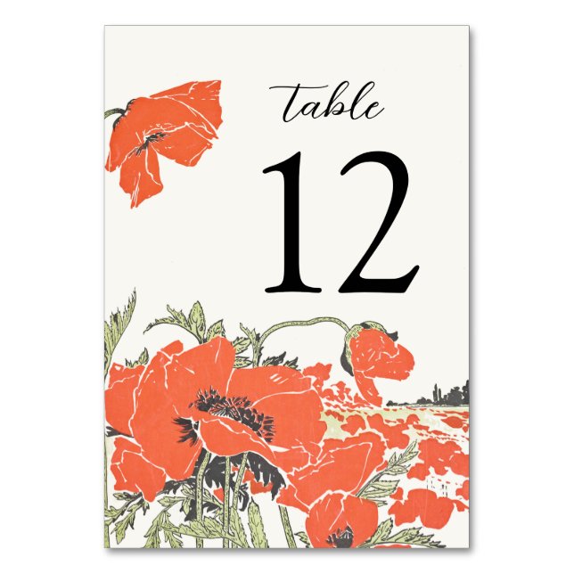 Vintage Poppy Table Number (Front)