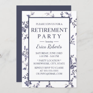 Vintage Porcelain Blue & White Floral Retirement Invitation