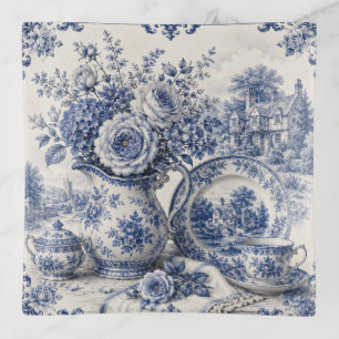 Vintage Porcelain Elegance Blue And White Trinket Tray