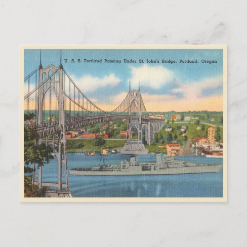 Vintage Portland Oregon At Johns Bridge Postcard