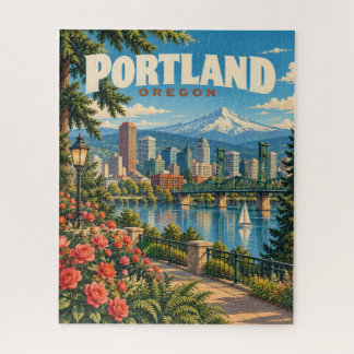 Vintage Portland Oregon City Travel Poster Jigsaw Puzzle