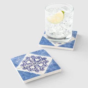 Vintage Porto Diamond Antique Portuguese Blue Stone Coaster