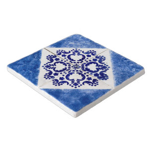 Vintage Porto Diamond Antique Portuguese Blue Trivet