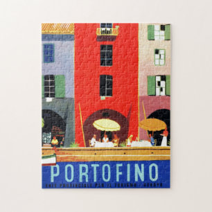 Vintage Portofino Italy Europe Travel Illustration Jigsaw Puzzle