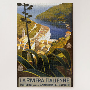 Vintage Portofino Italy Riviera Illustration Jigsaw Puzzle