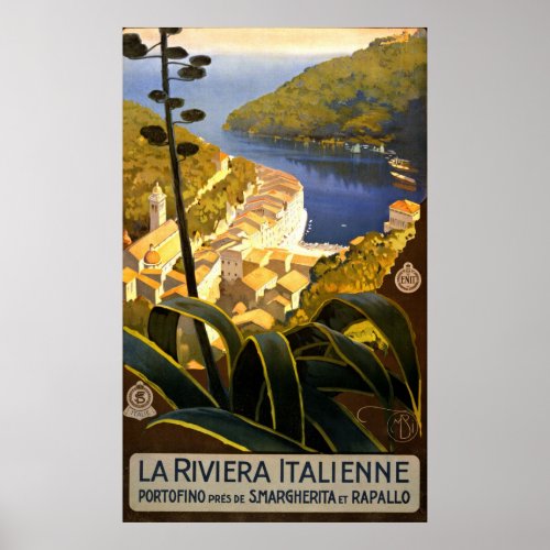 Vintage Portofino Riviera Italy Travel Poster