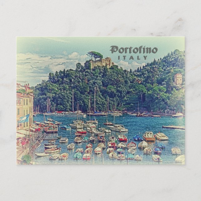 Vintage Portofino view, Italy Postcard (Front)