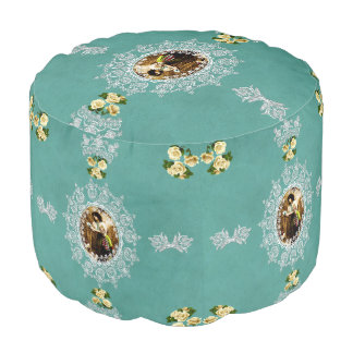 Vintage portrait and flowers pouf