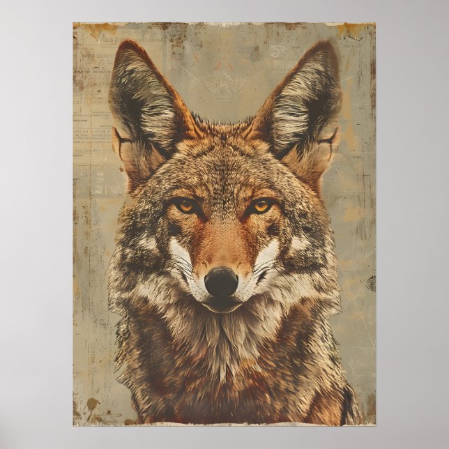 Vintage Portrait of a coyote Poster (Front)