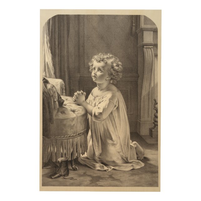 Vintage Portrait of a Little Girl Praying Wood Wall Decor (Front)