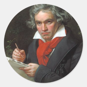 Vintage Portrait Of Composer  Ludwig Von Beethoven Classic Round Sticker by ZazzleArt2015 at Zazzle