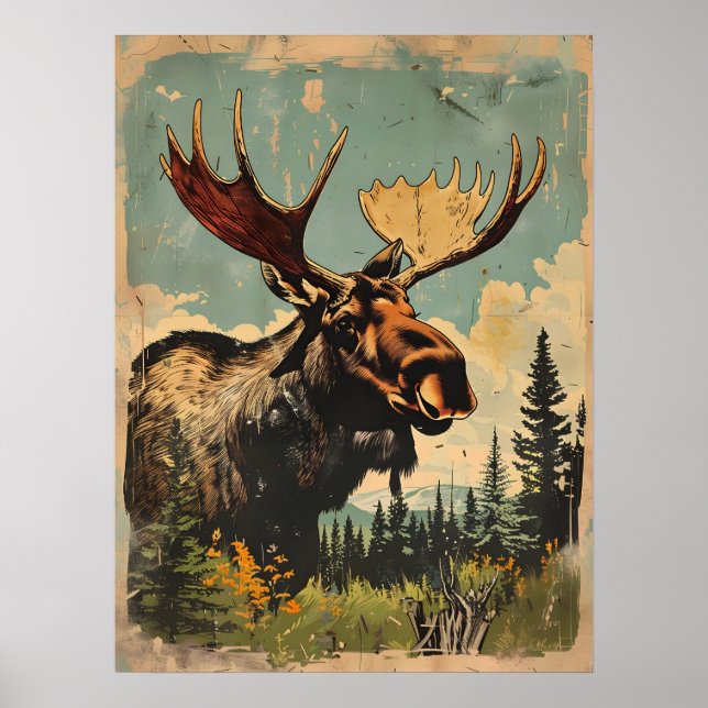 Vintage Portrait of the Moose Poster (Front)