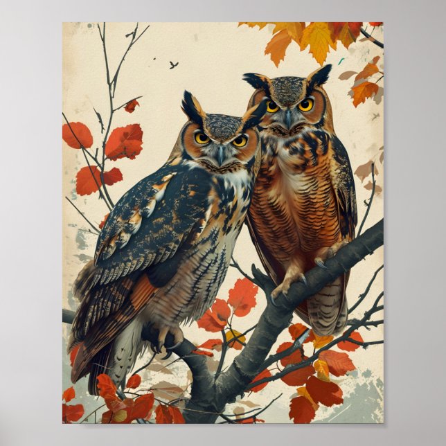 Vintage Portrait of two Owls Poster (Front)