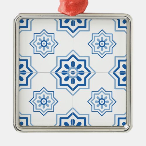 Vintage Portuguese Azulejo BLUE Tile Pattern Metal Ornament