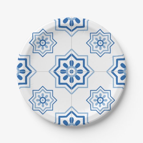 Vintage Portuguese Azulejo BLUE Tile Pattern Paper Plates