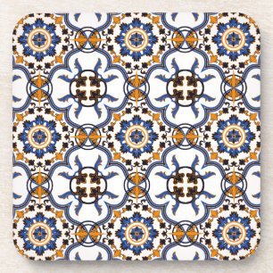 Vintage Portuguese Azulejo Blue Yellow Pattern Drink Coaster