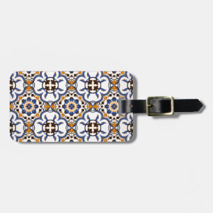 Vintage Portuguese Azulejo Blue Yellow Pattern Luggage Tag