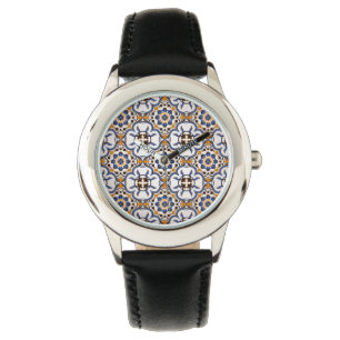 Vintage Portuguese Azulejo Blue Yellow Pattern Watch