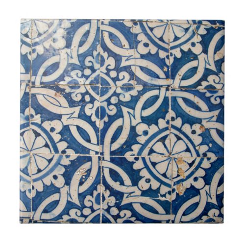 Vintage portuguese azulejo ceramic tile