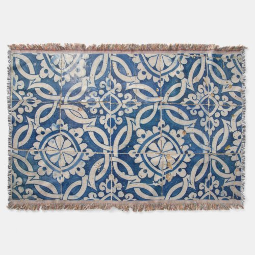 Vintage portuguese azulejo throw blanket