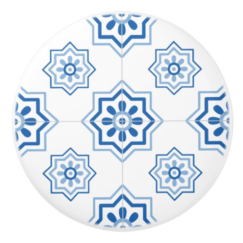 Vintage Portuguese Azulejo Tile Pattern Ceramic Knob
