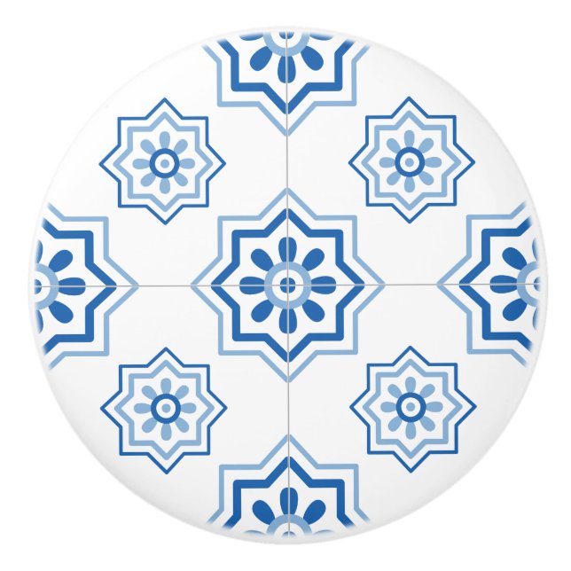 Vintage Portuguese Azulejo Tile Pattern Ceramic Knob (Front)