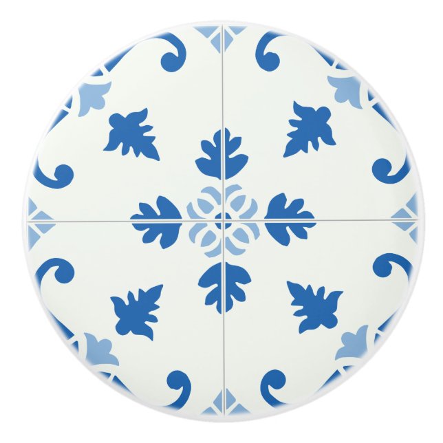 Vintage Portuguese Azulejo Tile Pattern Ceramic Knob (Front)