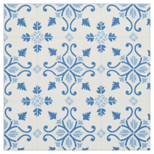 Vintage Portuguese Azulejo Tile Pattern Fabric