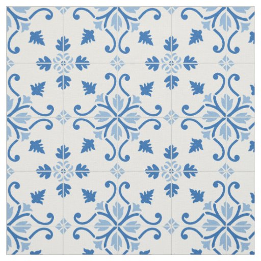 Vintage Portuguese Azulejo Tile Pattern Fabric