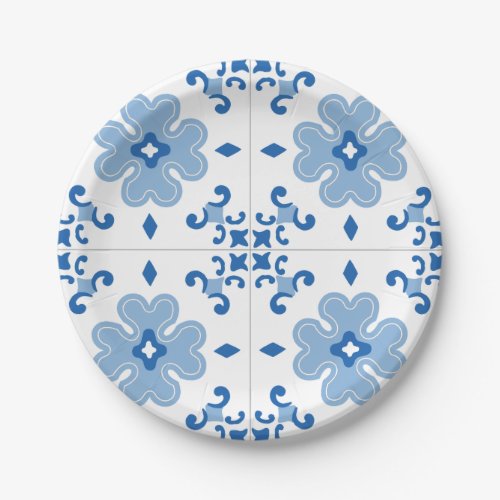 Vintage Portuguese Azulejo Tile Pattern Paper Plates