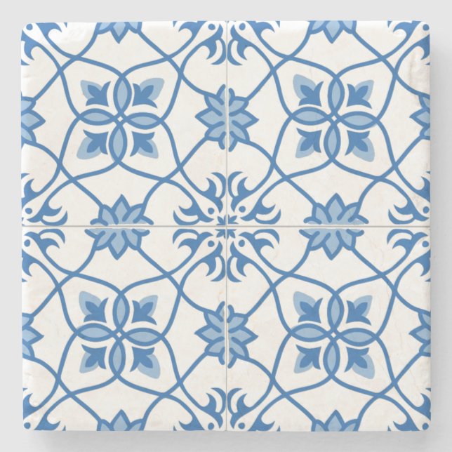 Vintage Portuguese Azulejo Tile Pattern Stone Coaster (Front)