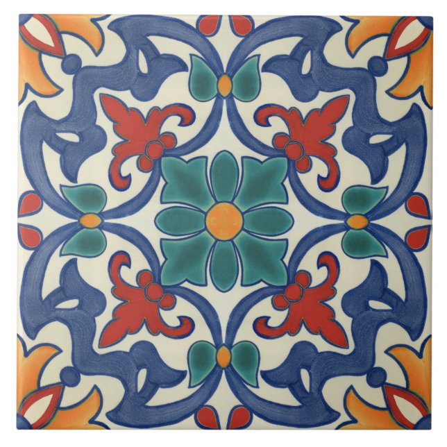 Vintage Portuguese Azulejos Pattern Ceramic Tile (Front)