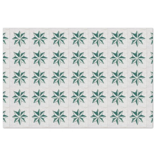 Vintage Portuguese Azulejos Star Green Decoupage T Tissue Paper