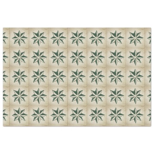 Vintage Portuguese Azulejos Star Green Decoupage Tissue Paper